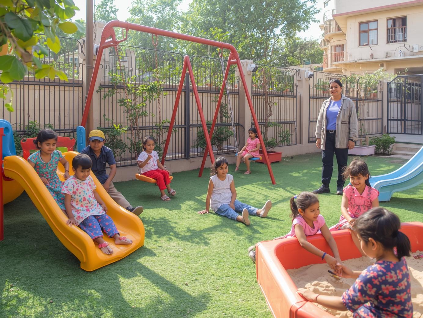 Safe Outdoor Playground & Indoor Enrichment Hall